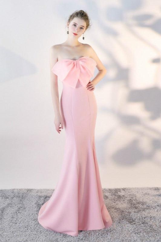 Vestido de Fiesta Largo de Sirena sin Tirantes con Lazo