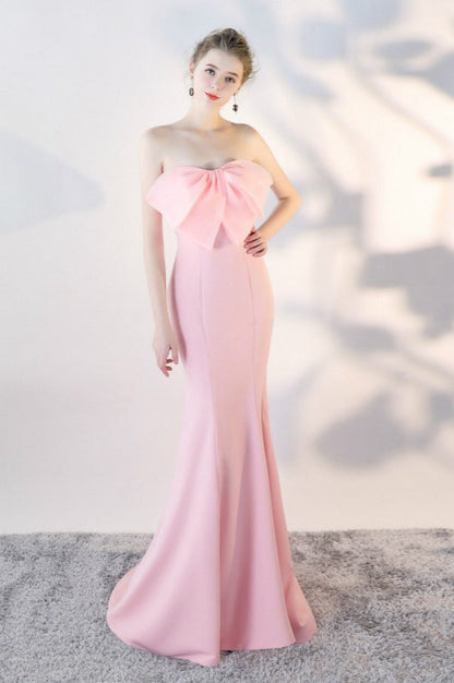 Vestido de Fiesta Largo de Sirena sin Tirantes con Lazo