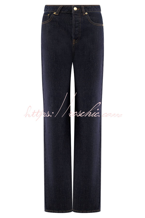 Stassi Denim High Waist Pocketed Straight Leg Jeans