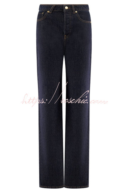 Stassi Denim High Waist Pocketed Straight Leg Jeans