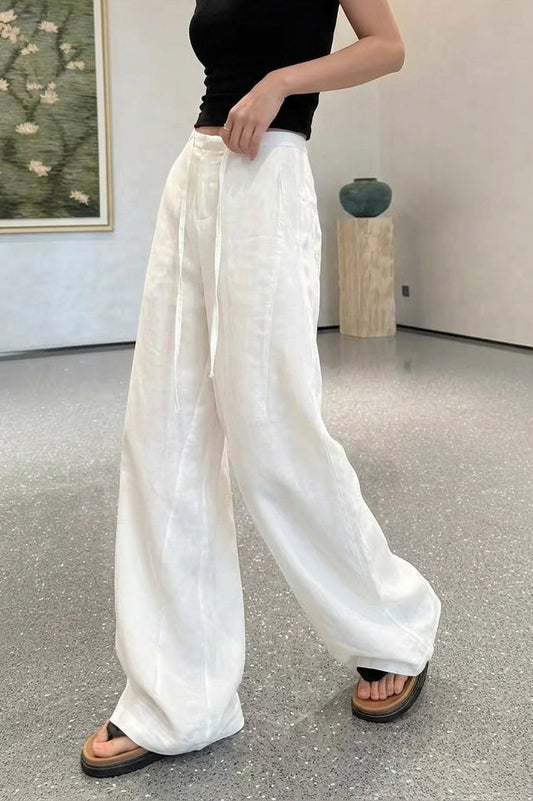 Linen High Waist Draped Wide Leg Pants