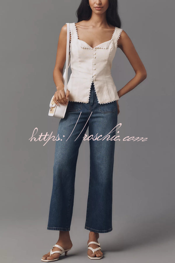 Fashionable Lace-trimmed V-neck Sleeveless Slim-fit Vest