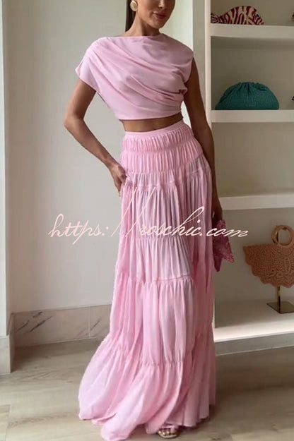 Stunning Chiffon Elastic Waist Layered A-line Maxi Skirt