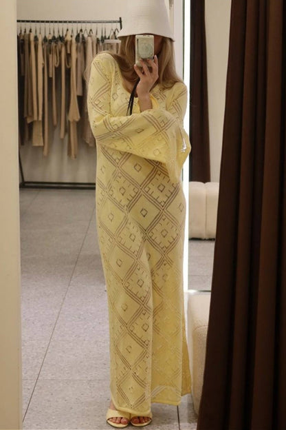 Vestido maxi de punto argyle jacquard de manga larga