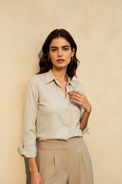 Pure Linen Casual Button Down Blouse