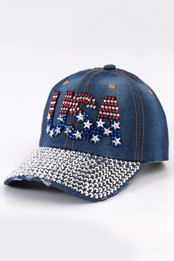 Rhinestone-studded Denim Baseball Cap