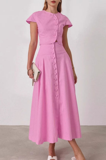Elegant A Line Skirt Pink Tweed Style Two Piece Set