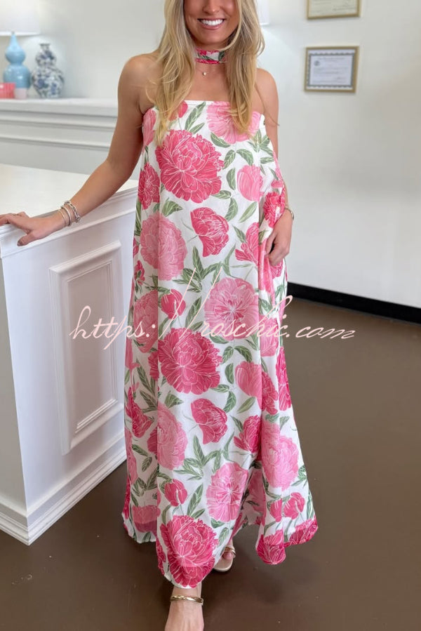 Floral Print Sleeveless Off-shoulder Loose Casual Maxi Dress