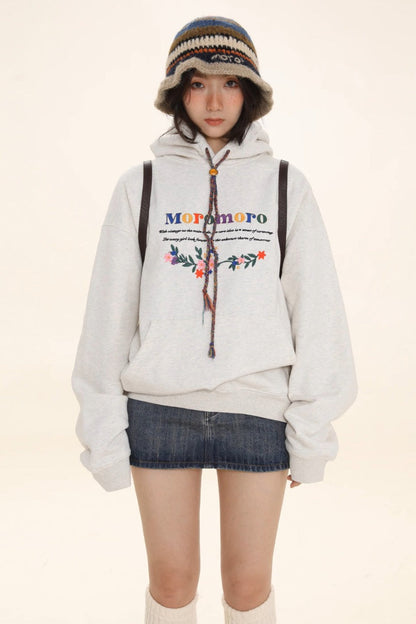 Letter Embroidered Cozy Pullover Hoodie
