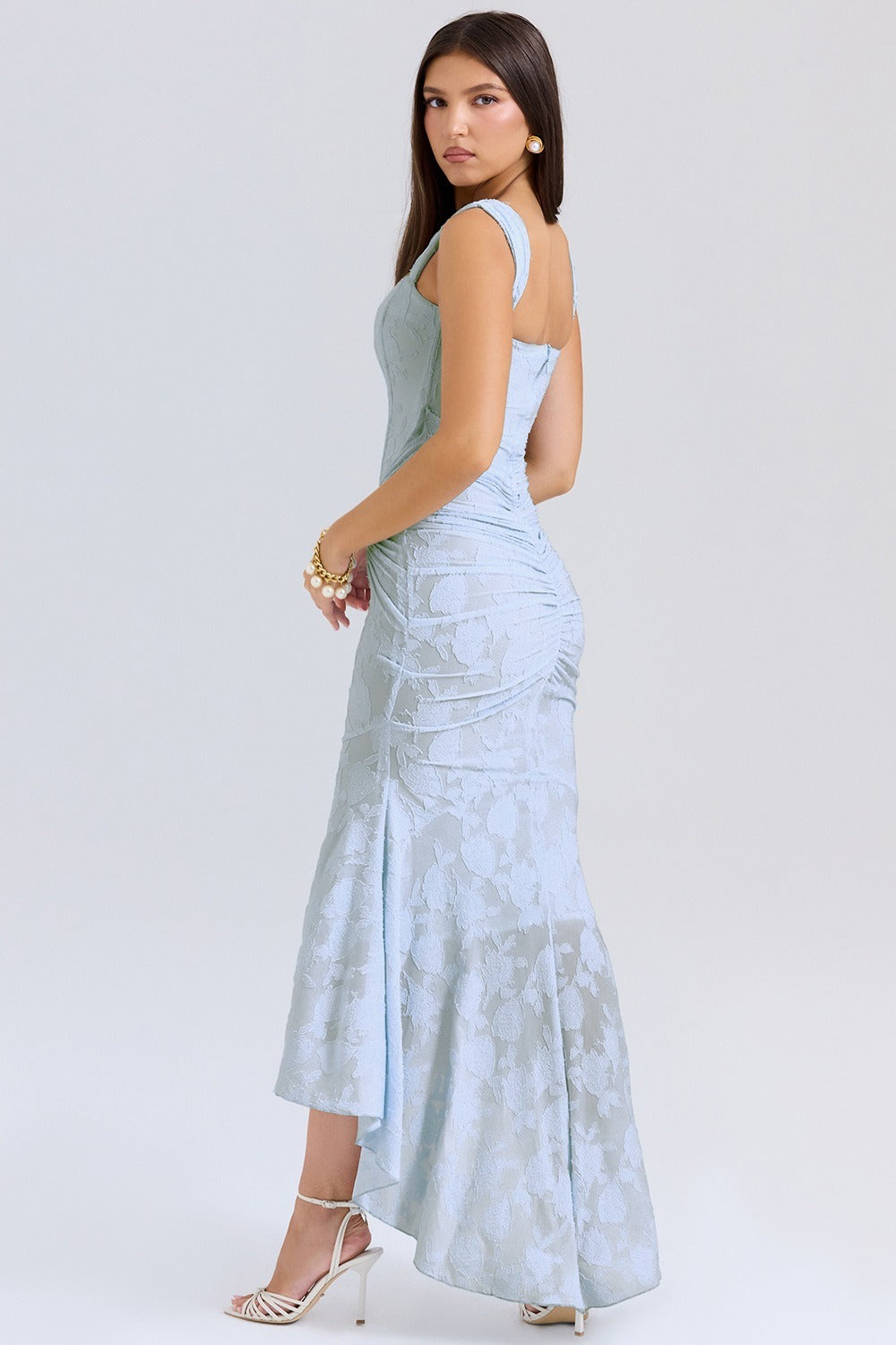 Vestido de gala de sirena de jacquard de malla elástica
