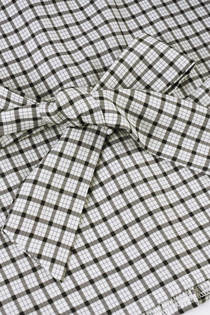Belted Checkered Long Sleeve Blouse