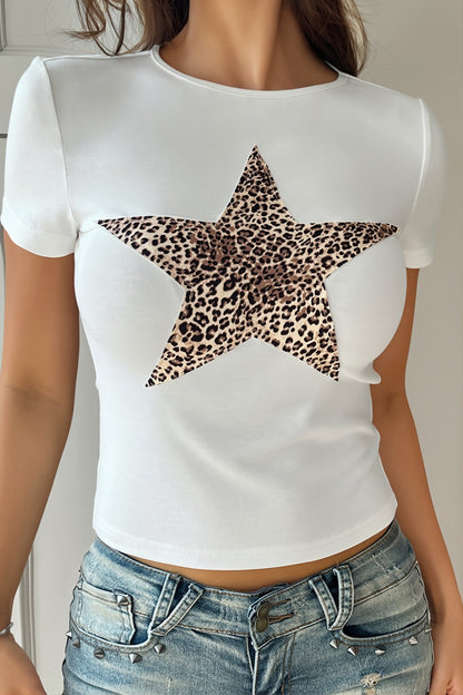 Y2K Leopard Star Printed Slim T-shirt