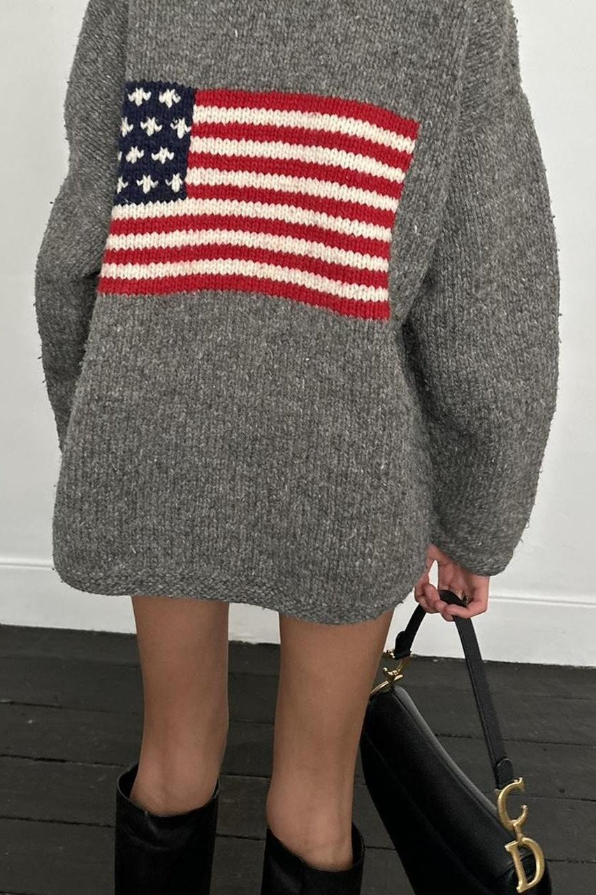 Sudadera con capucha y cremallera de punto con gráfico de bandera chic
