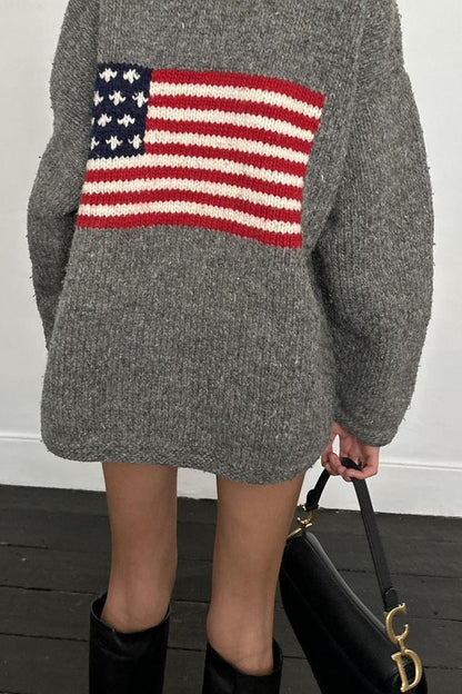 Sudadera con capucha y cremallera de punto con gráfico de bandera chic