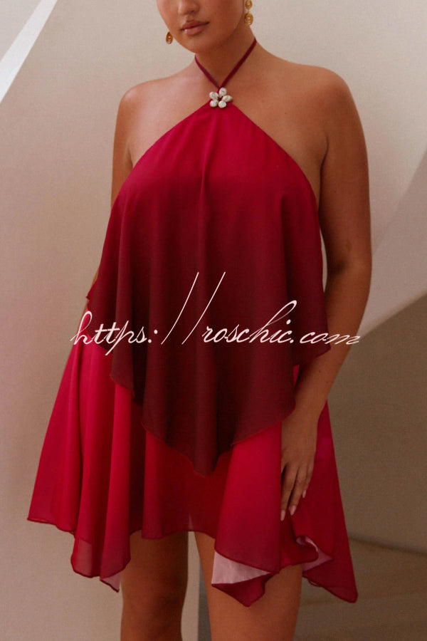Fashionable Gradient Halter Neck Loose Backless Mini Dress