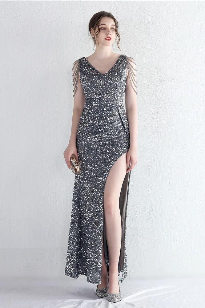 Vestido de Gala Sirena con Cuentas Distintivas