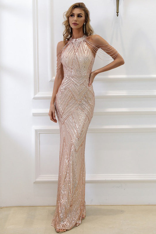 Vestido de noche formal de sirena con lentejuelas
