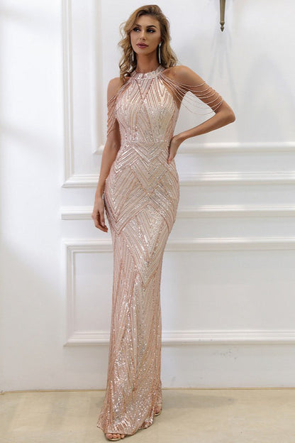 Vestido de noche formal de sirena con lentejuelas