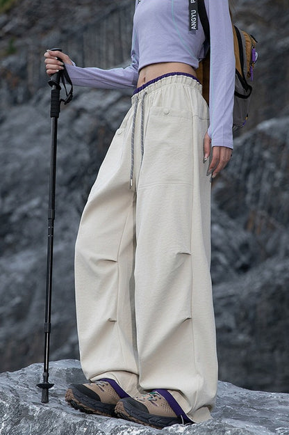 Pantalones anchos cargo de secado rápido, con puños y de colores