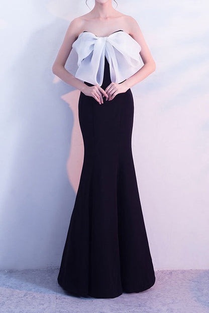 Vestido de Fiesta Largo de Sirena sin Tirantes con Lazo