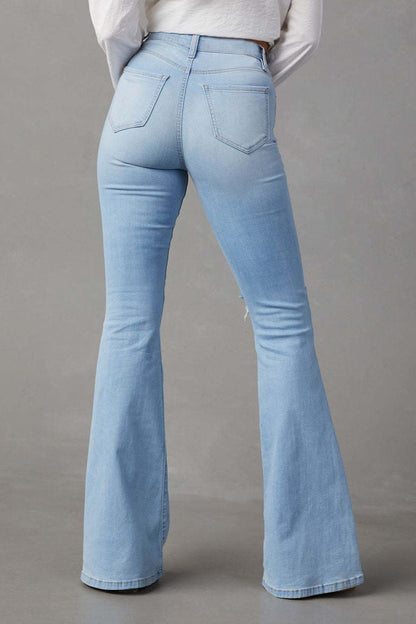 High Waist Ripped Flare Jean