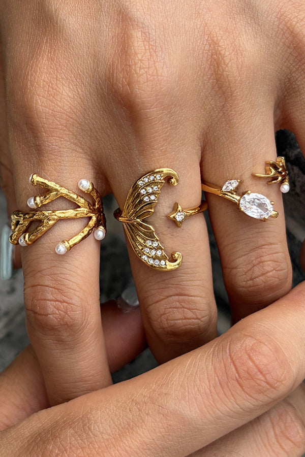 Ocean-themed Diamond-encrusted Fashion Open Ring