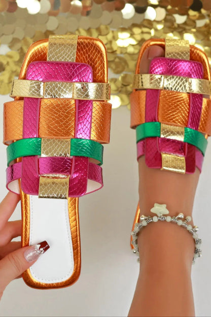Stylish Multi-color Patchwork Square-toe Casual Flat Shoes