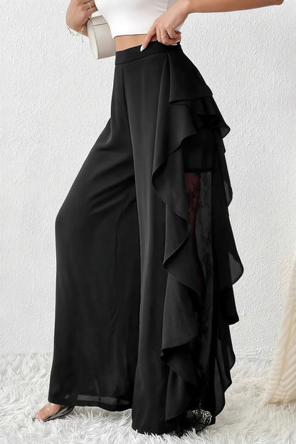 Pantalones de pernera ancha con aberturas irregulares y encaje
