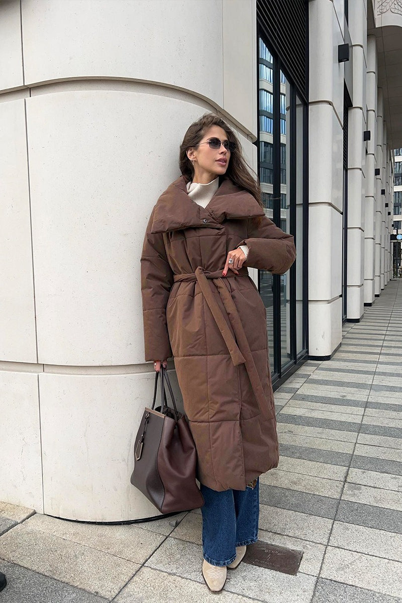 Chaqueta Puffer Larga con Cuello Alto