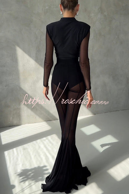 Deep Chic Mesh High Rise Elastic Waist Fishtail Stretch Pants