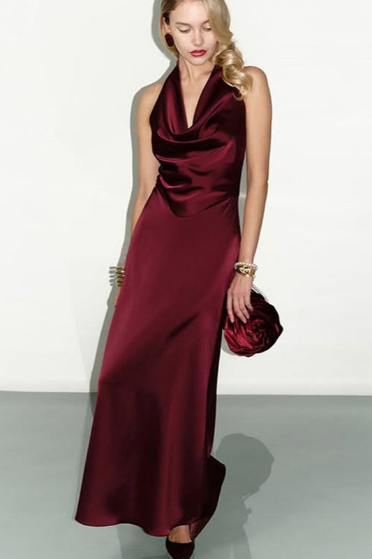 Low-Cut Backless Satin Silk Dress