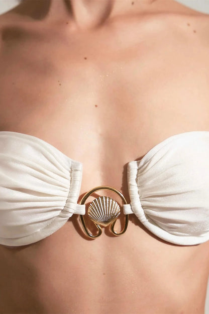 Conjunto de Bikini de 3 Piezas con Botones de Concha