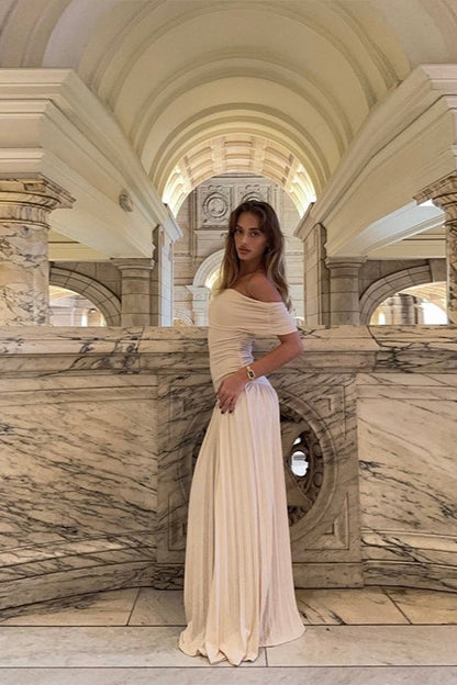 Off Shoulder Ruched Strapless Reception Dress