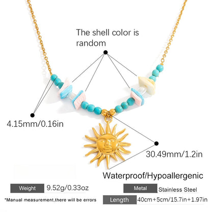Collar de acero inoxidable con perla, estrella de mar y sol de piedra natural