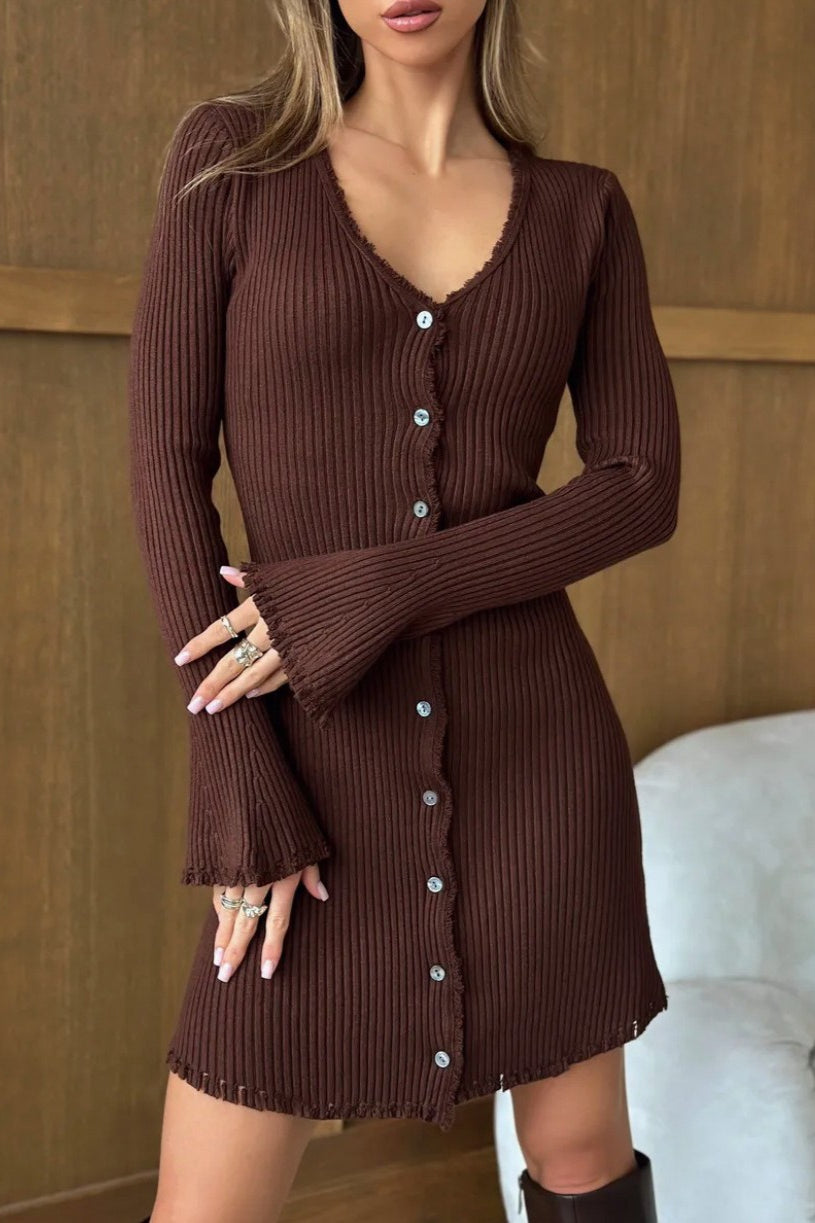 Vestido de punto liso con botones delanteros