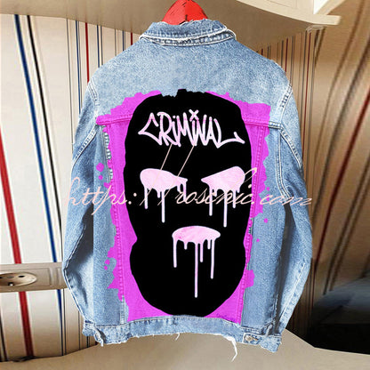 Halloween Print Long Sleeve Denim Jacket