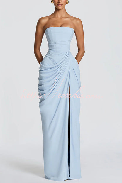 Cyra Back Lace-up Asymmetrical Pleats Strapless Slit Maxi Dress（Buy 2 Get Free Shipping）