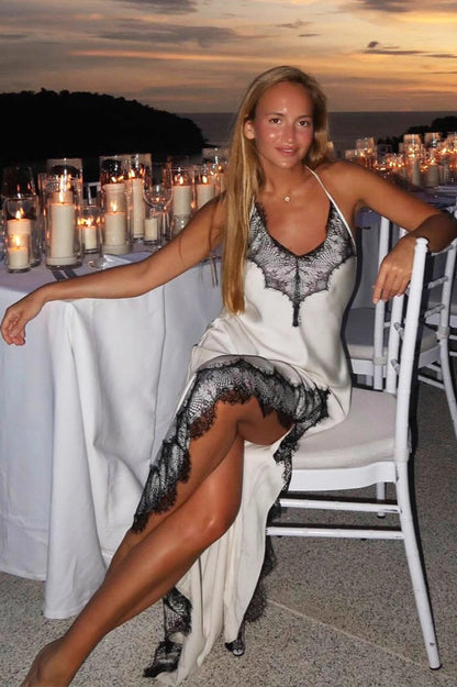 Lace Trim  Silk Dress