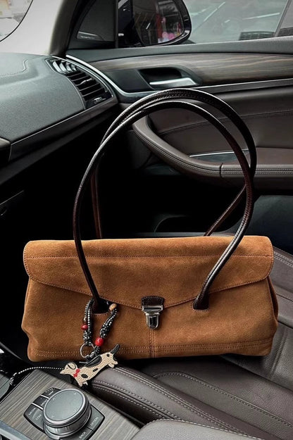 Bolso Tote Elegante Chic de Ante Liso con Cierre Metálico
