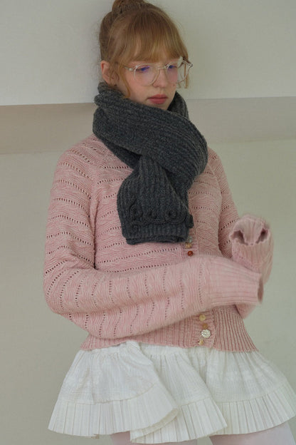 Wool Blend 3D Hand-Crocheted Letter Solid Scarf