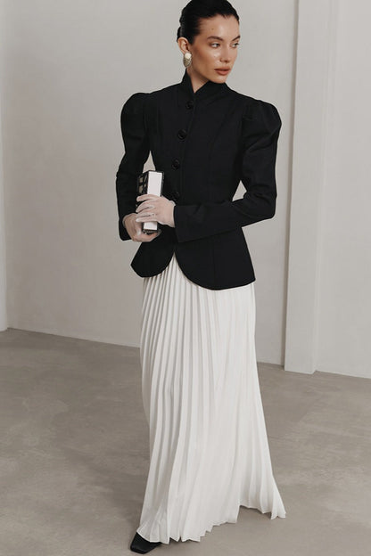 French Elegant Stand Collar Puff Sleeve Blazer