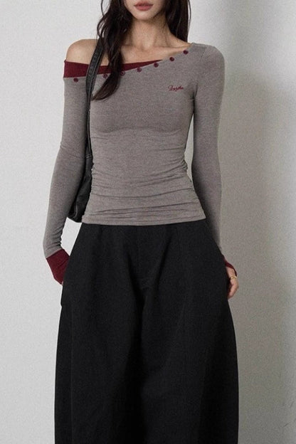 Color Block One Shoulder Knit Top