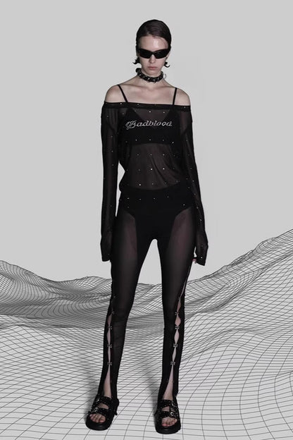Rhinestone Graphic Long Sleeve Top