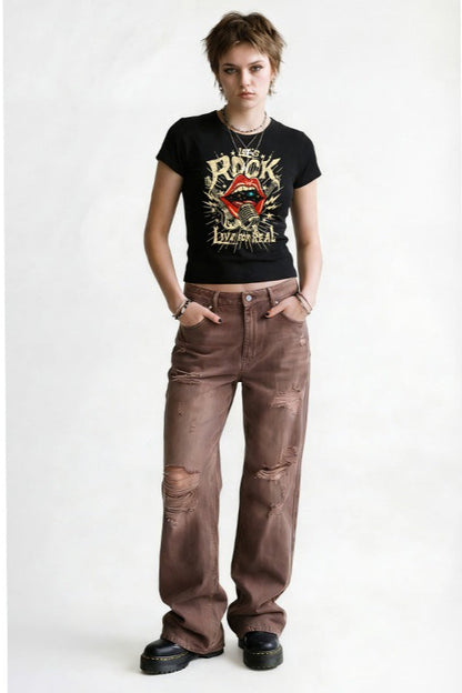 Vintage Rock Graphic Cropped T-Shirt