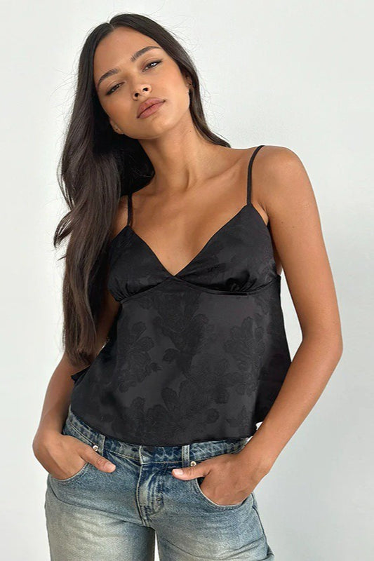 Top corsetero jacquard floral sólido escotado