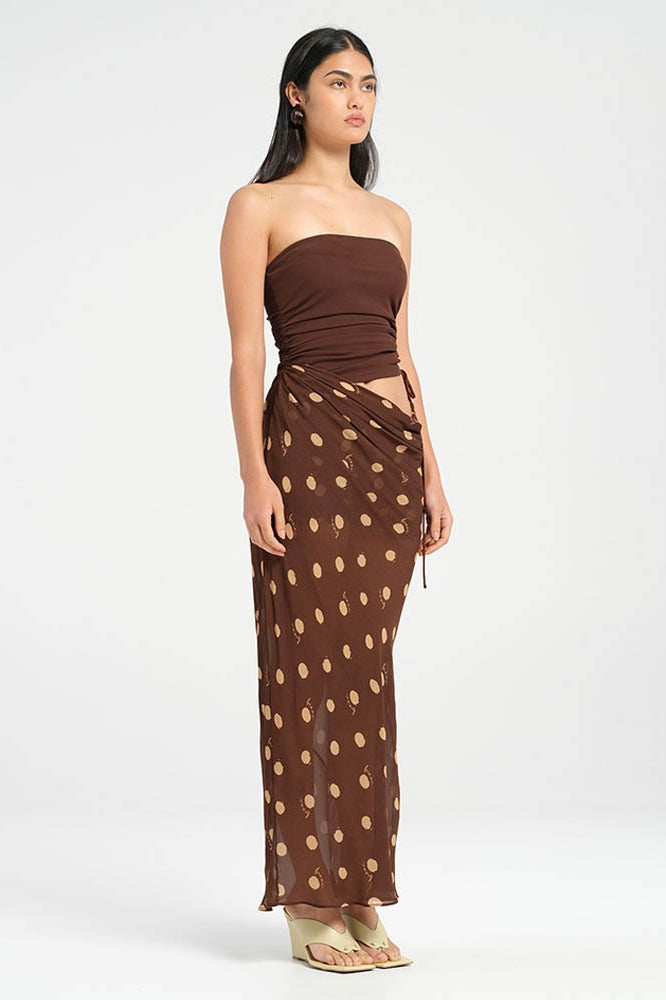 Sexy vestido maxi ajustado con retazos de lunares sin tirantes