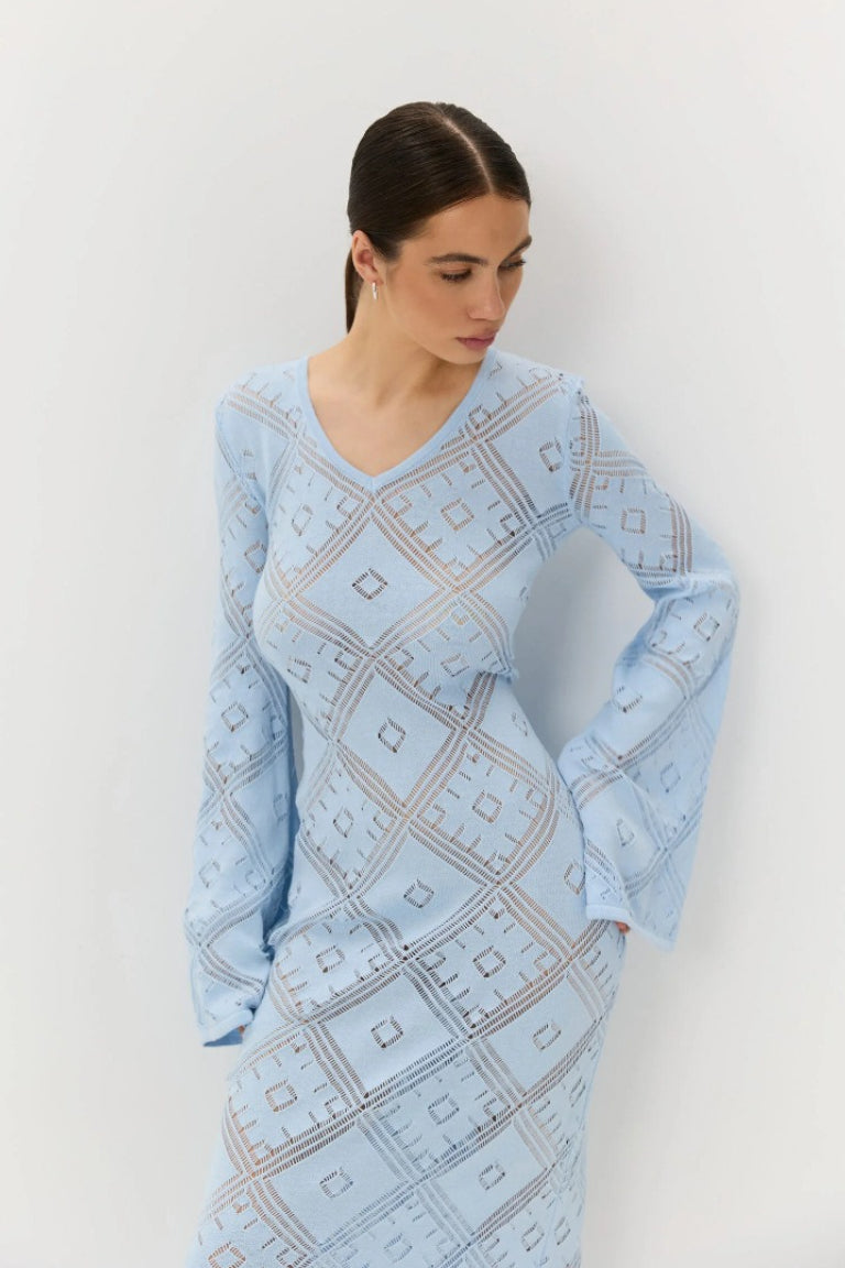 Vestido maxi de punto argyle jacquard de manga larga