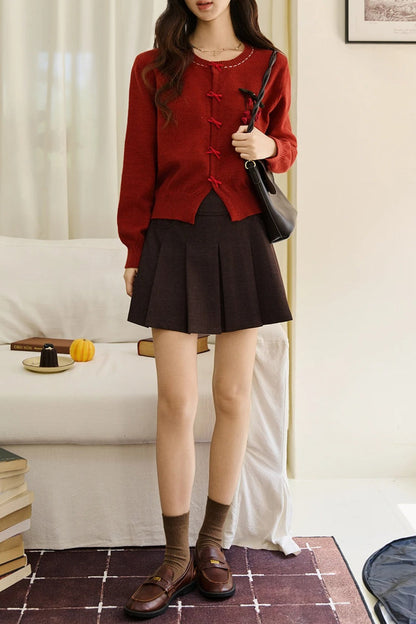 Retro Detail O Neck Cardigan