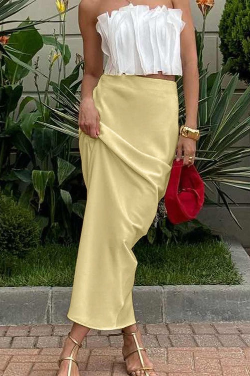 Draped Satin Office Pencil Skirt