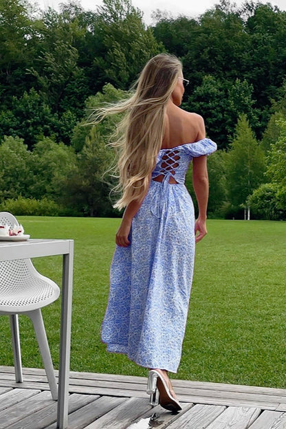 Chic Strapless Cowl Back Floral Dress